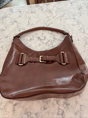 ANTONIO MELANI Brown Leather Buckle Shoulder Bag